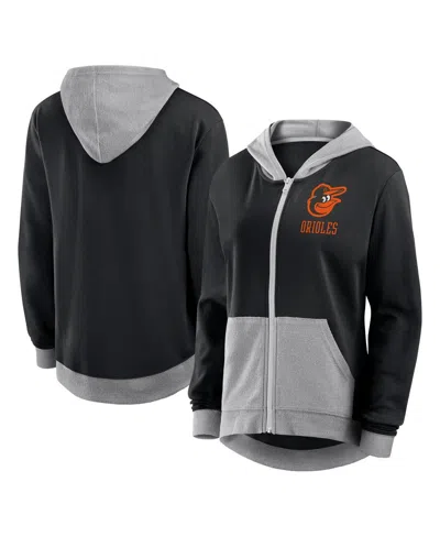 Fanatics Women's Black Baltimore Orioles Hit It French Terry Full-zip Hoodie In Black,steel