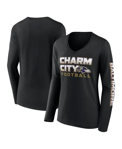 Fanatics Women's Black Baltimore Ravens Hometown Sweep Long Sleeve V-neck T-shirt