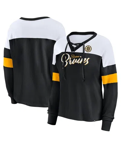 Fanatics Women's Black Boston Bruins Take The Shot Long Sleeve Lace-up V-neck T-shirt