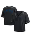 Fanatics Women's Black Los Angeles Dodgers Oversized Champ Game Midi Cropped V-neck T-shirt In Black