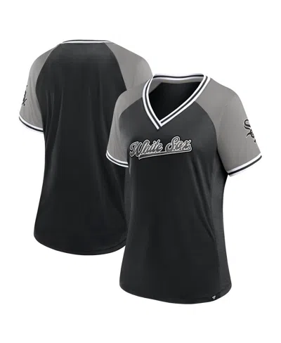 Fanatics Women's Black Chicago White Sox Glitz Glam League Diva Raglan V-neck T-shirt