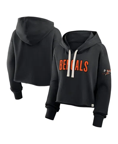 Fanatics Women's Black Cincinnati Bengals Oversized Hometown Heritage Cropped Hoodie In Blue