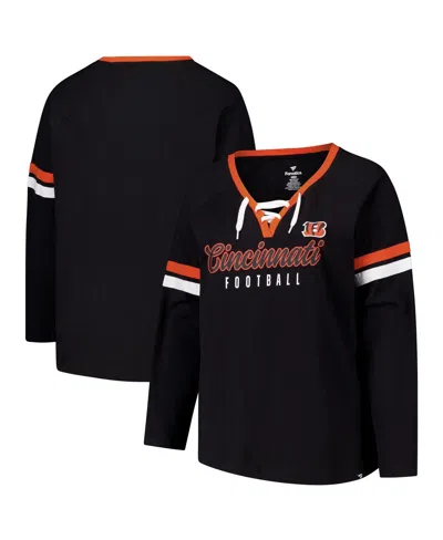Fanatics Women's Black Cincinnati Bengals Plus Size Won Done Lace-up V-neck Long Sleeve T-shirt