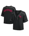 Fanatics Women's Black Cleveland Guardians Oversized Champ Game Cropped V-neck T-shirt