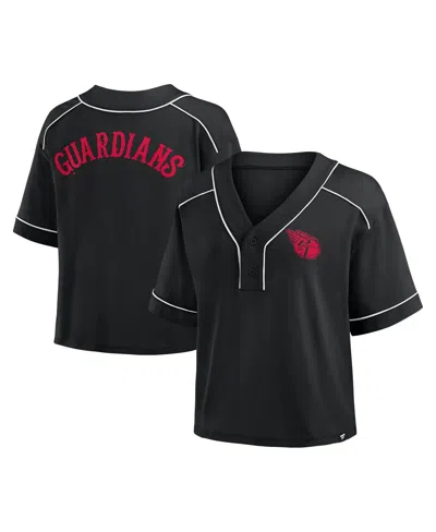 Fanatics Women's Black Cleveland Guardians Oversized Champ Game Cropped V-neck T-shirt