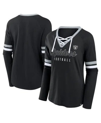 Fanatics Women's Black Las Vegas Raiders Won And Done Lace-up Long Sleeve Fashion Top