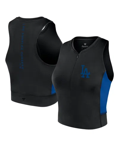 Fanatics Women's Black Los Angeles Dodgers Studio Half-zip Fitted Gym Tank Top