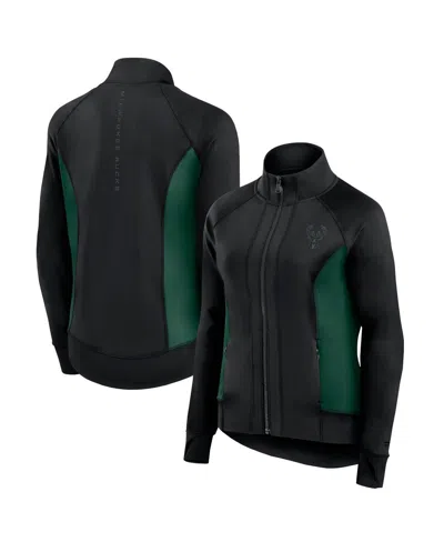 Fanatics Women's Black Milwaukee Bucks Studio Fitted Full-zip Gym Track Jacket