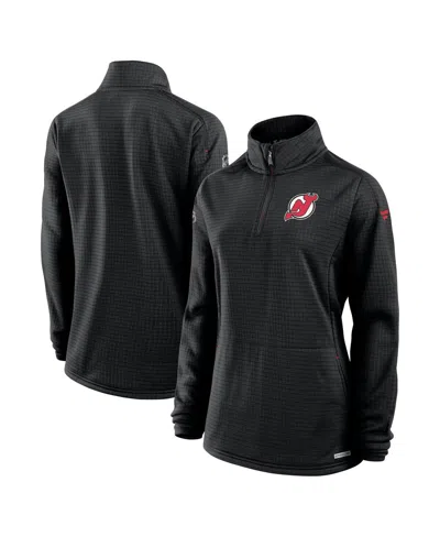 FANATICS WOMEN'S BLACK NEW JERSEY DEVILS AUTHENTIC PRO RINK LIGHTWEIGHT QUARTER-ZIP PULLOVER TOP