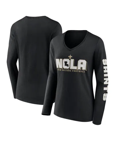 Fanatics Women's Black New Orleans Saints Hometown Sweep Long Sleeve V-neck T-shirt