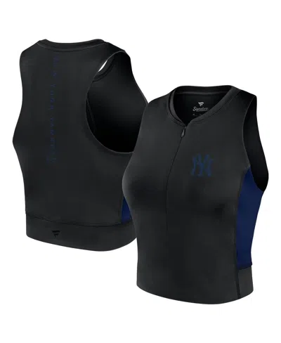 Fanatics Women's Black New York Yankees Studio Half-zip Fitted Gym Tank Top