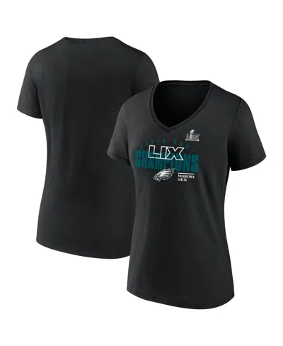 Fanatics Women's Black Philadelphia Eagles Super Bowl Lix Champions Iconic Victory V-neck T-shirt