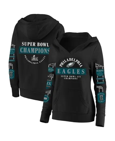 Fanatics Women's Black Philadelphia Eagles Super Bowl Lix Champions Plus Size Four Piece Notch Neck Pullover
