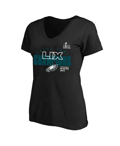 Fanatics Women's Black Philadelphia Eagles Super Bowl Lix Champions Plus Size Iconic Victory V-neck T-shirt
