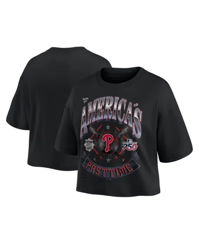 Fanatics Women's Black Philadelphia Phillies Americana Crop T-shirt