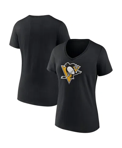 Fanatics Women's Black Pittsburgh Penguins Primary Logo Team V-neck T-shirt