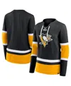 Fanatics Women's Black Pittsburgh Penguins Prime Time Lace-up Long Sleeve T-shirt In Black,gold