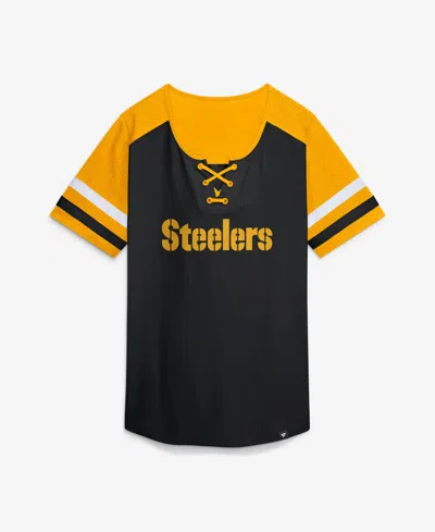Fanatics Women's Black Pittsburgh Steelers Curl Route Athena Lace-up T-shirt In Multi