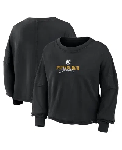 Fanatics Women's Black Pittsburgh Steelers Oversized Chop Block Boxy Long-sleeve Top