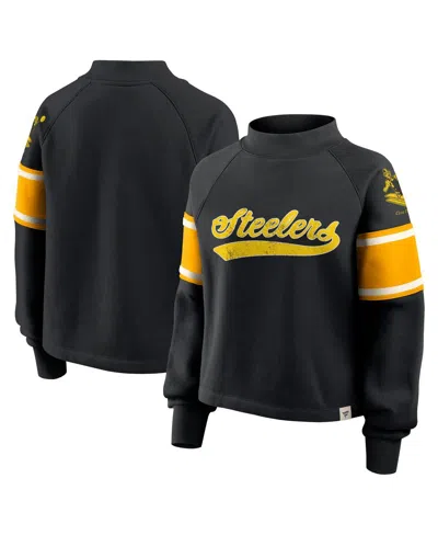 Fanatics Women's Black Pittsburgh Steelers Oversized Hometown Toss Sweep Mock Neck Pullover Hoodie
