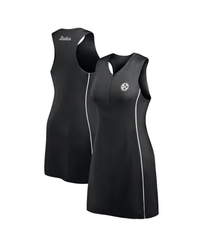 Fanatics Women's Black Pittsburgh Steelers Studio Boost Athletic Half-zip Dress In Black,white