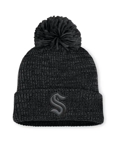 Fanatics Women's Black Seattle Kraken Authentic Pro Road Cuffed Knit Hat With Pom