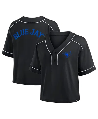 Fanatics Women's Black Toronto Blue Jays Oversized Champ Game Cropped V-neck T-shirt