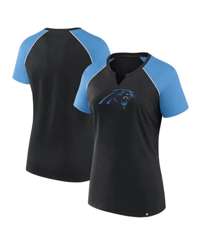 Fanatics Women's Black/blue Carolina Panthers Glittered Primary Raglan T-shirt