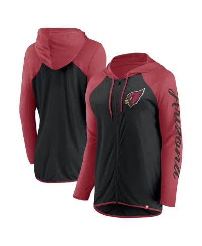 Fanatics Women's Black/cardinal Arizona Cardinals Script Full-zip Hoodie In Red