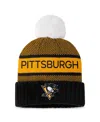 Fanatics Women's Black/gold Pittsburgh Penguins Authentic Pro Rink Cuffed With Pom Knit Hat In Black,gold