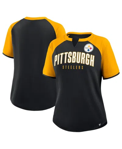 Fanatics Women's Black/gold Pittsburgh Steelers Height Advantage T-shirt In Multi
