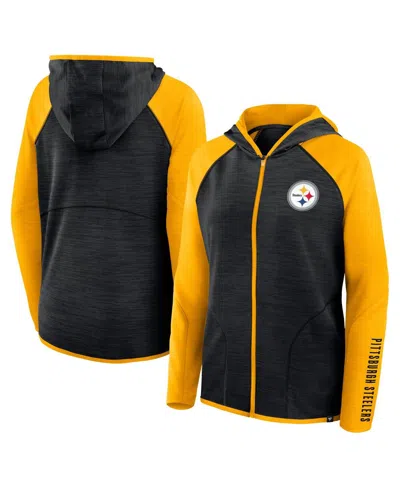 Fanatics Women's Black/gold Pittsburgh Steelers Redzone End Around Pass Raglan Full-zip Hoodie In Gray