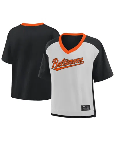 Fanatics Women's Black/graphite Baltimore Orioles Oversized Race To Win V-neck T-shirt In Black,graphite