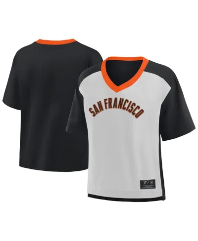 Fanatics Women's Black/graphite San Francisco Giants Oversized Race To Win V-neck T-shirt In Multi