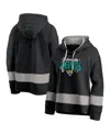 Fanatics Women's Black/gray Jacksonville Jaguars Huddle Up Fundamental Fleece Color Block Pullover Hoodie In Multi