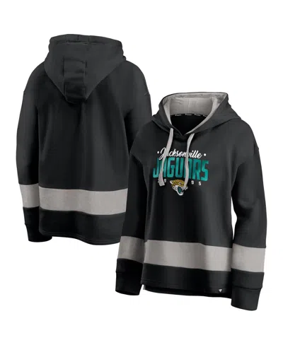 Fanatics Women's Black/gray Jacksonville Jaguars Huddle Up Fundamental Fleece Color Block Pullover Hoodie In Multi