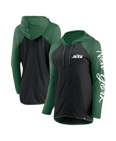 Fanatics Women's Black/green New York Jets Script Full-zip Hoodie In Multi