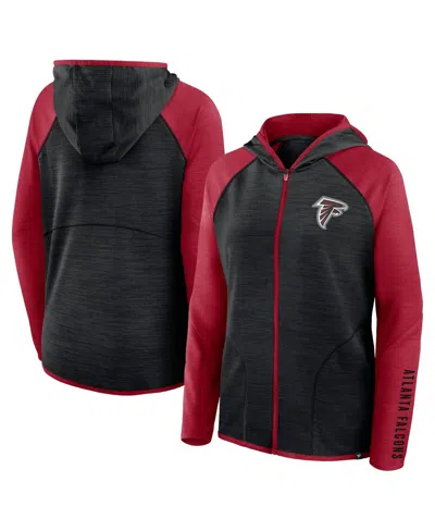 Fanatics Women's Black/red Atlanta Falcons Redzone End Around Pass Raglan Full-zip Hoodie