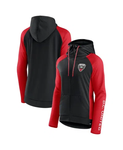 Fanatics Women's Black/red D.c. United Iconic Raglan Full-zip Hoodie In Black,red