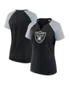 Fanatics Women's Black/silver Las Vegas Raiders Glittered Primary Raglan T-shirt In Black,silver