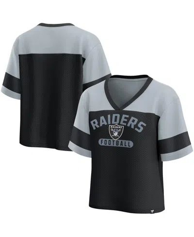 Fanatics Women's Black/silver Las Vegas Raiders Homeschool Jersey Poly V-neck Fashion Top In Black,silver