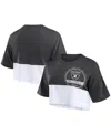 Fanatics Women's Black/white Las Vegas Raiders Boxy Color Split Cropped T-shirt In Black,white
