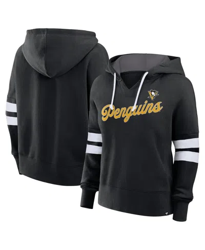 Fanatics Women's Black/white Pittsburgh Penguins Seize Fleece Pullover Hoodie In Black,white