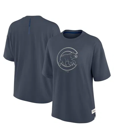 Fanatics Women's Blue Chicago Cubs Oversized Elements Raw Edge Future Ground T-shirt In Gray