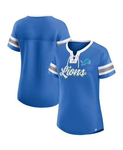 Fanatics Women's Blue Detroit Lions Original State Lace-up T-shirt In Blue,white