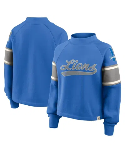Fanatics Women's Blue Detroit Lions Oversized Hometown Toss Sweep Mock Neck Pullover Hoodie