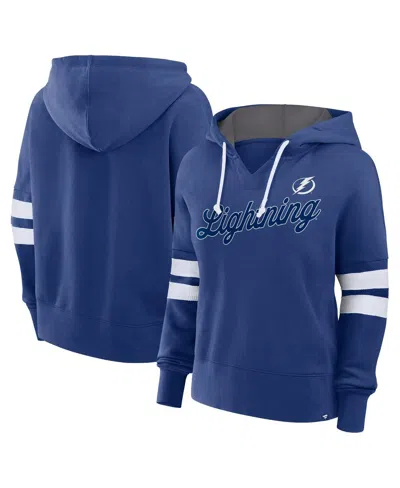 Fanatics Women's Blue Tampa Bay Lightning Seize Fleece Pullover Hoodie In Blue,white