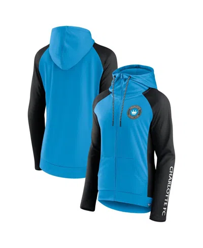 Fanatics Women's Blue/black Charlotte Fc Iconic Raglan Full-zip Hoodie In Blue,black