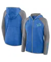 Fanatics Women's Blue/gray Detroit Lions Redzone End Around Pass Raglan Full-zip Hoodie In Blue