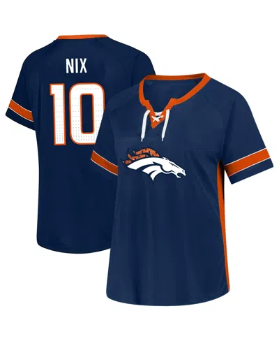 Fanatics Women's Bo Nix Navy Denver Broncos Plus Size Lace Bling Name & Number T-shirt In Blue